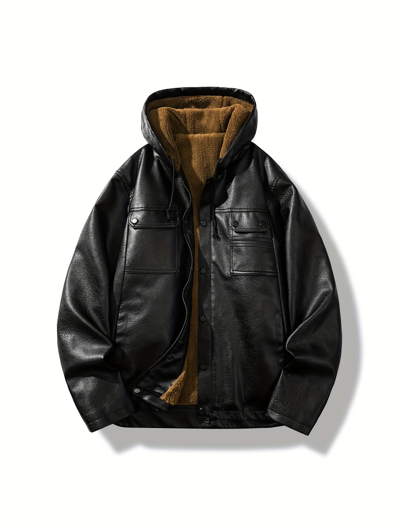 Men's  Leather  Jacket  Windproof & High Quality Winter Coat, Full-Zip Hooded Collar.