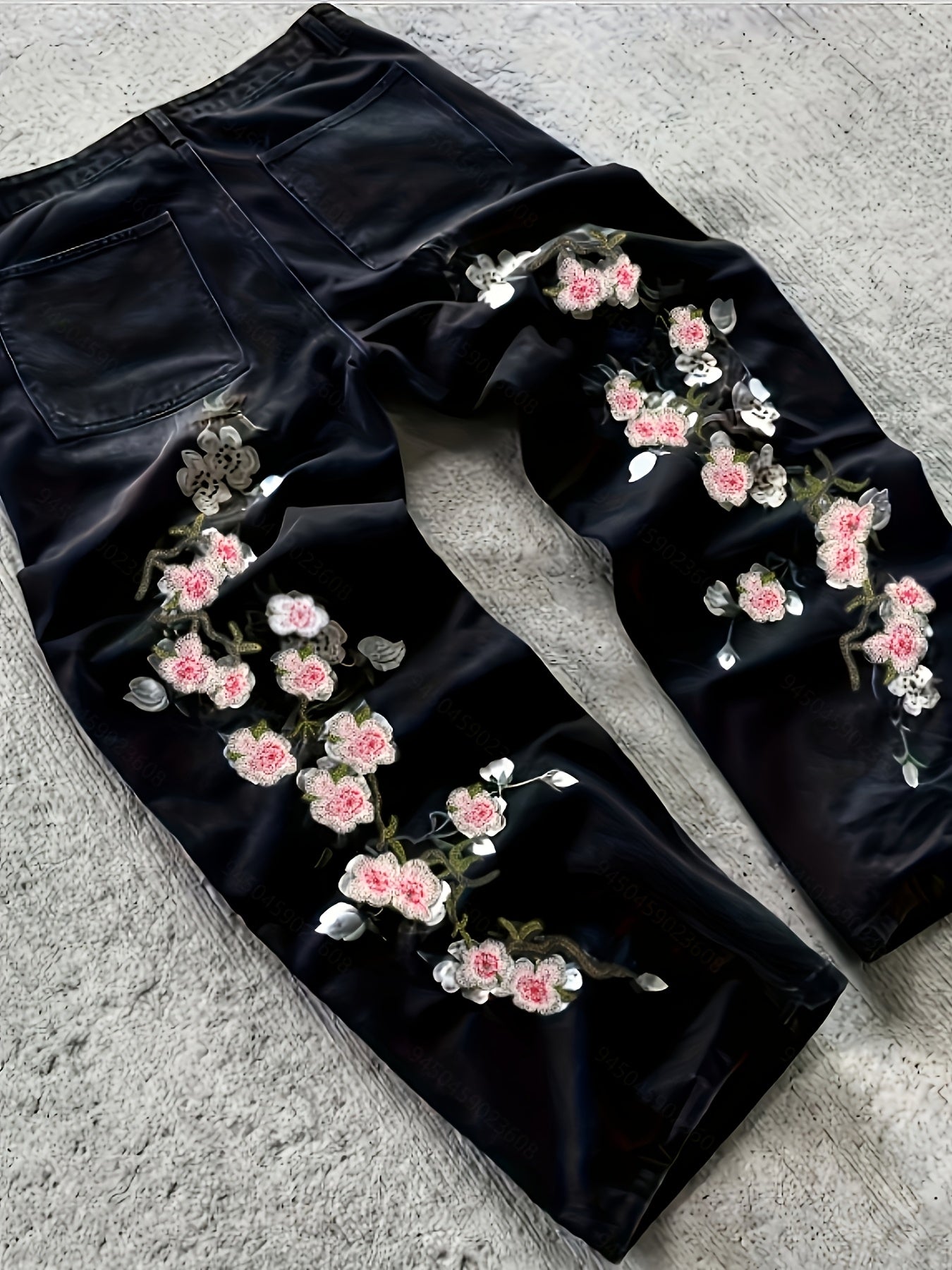 Men's Black Floral Jeans .