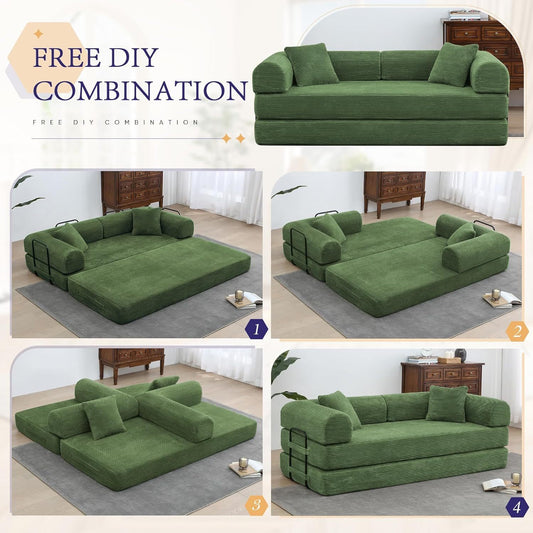 Queen Size Convertible Folding Sofa Bed with Memory Foam Cushions .