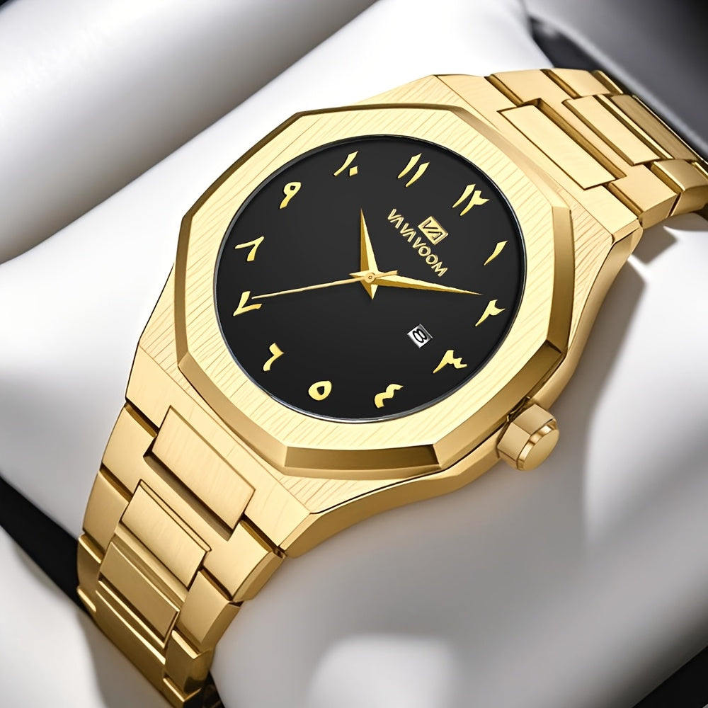 Men's Luxury Watch - Stainless Steel Black & Golden wristwatch.