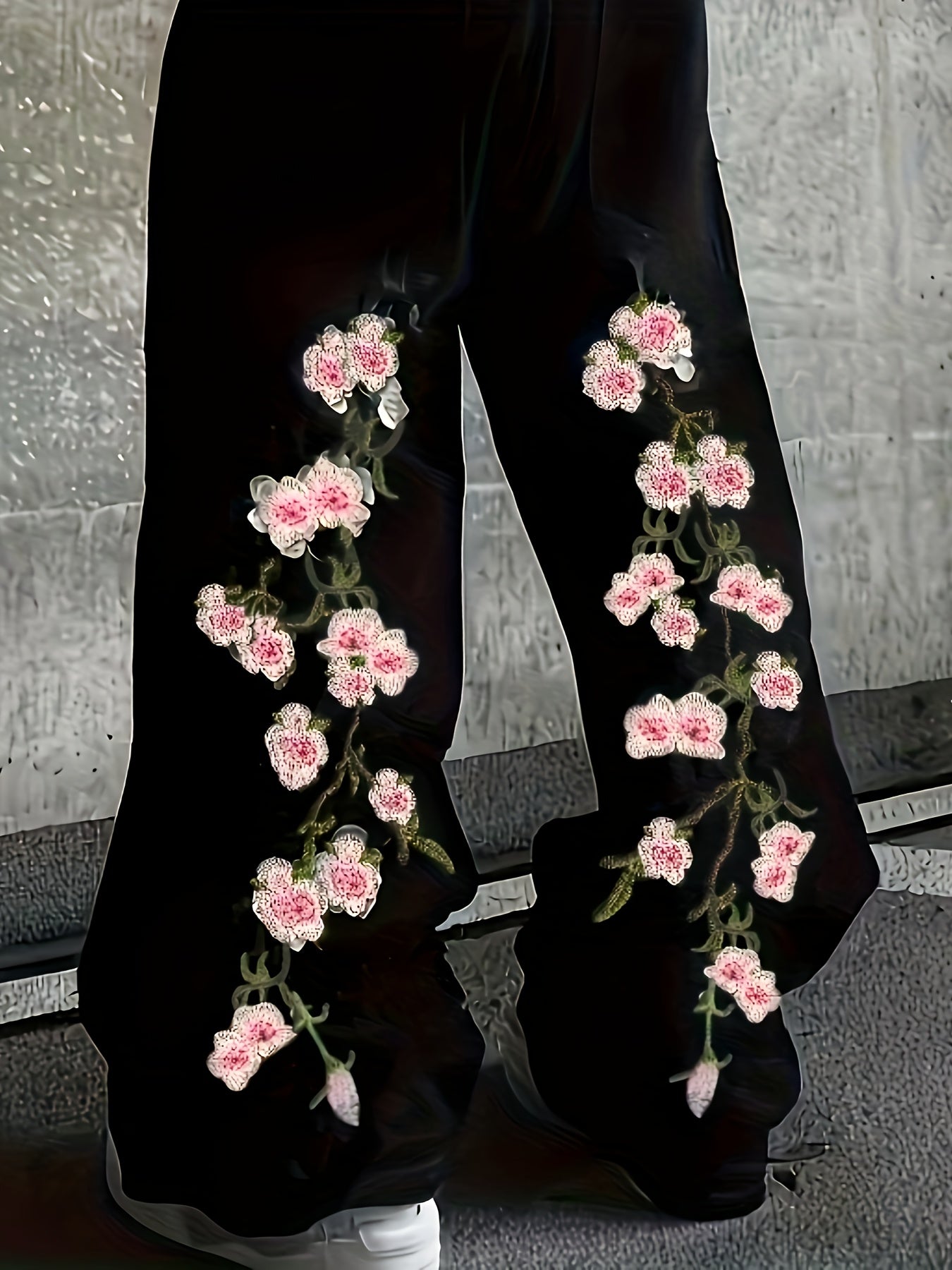 Men's Black Floral Jeans .