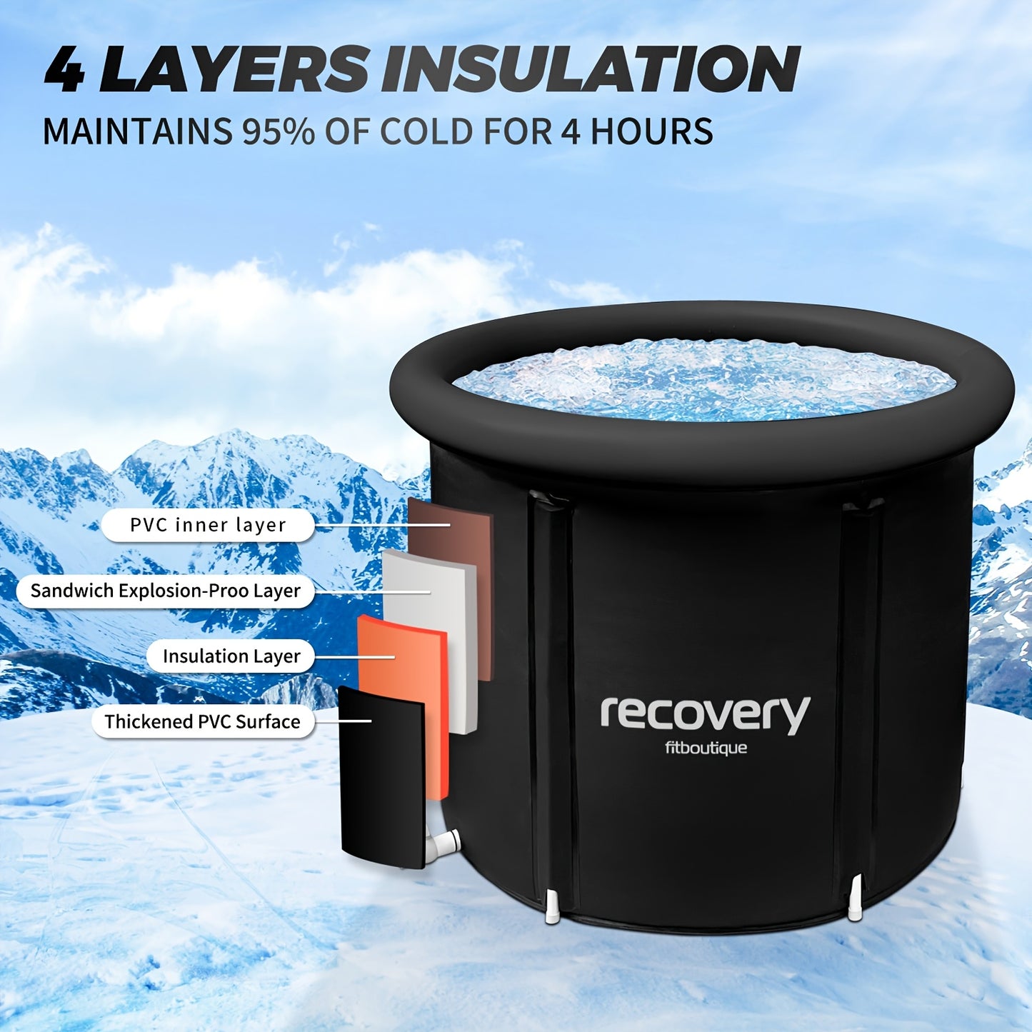 XL Plus Ice Tub with Lid, Outdoor Portable Cold Hydrotherapy Tub, Athlete Fitness/Rehab Ice Tub, Foldable Adult Tub