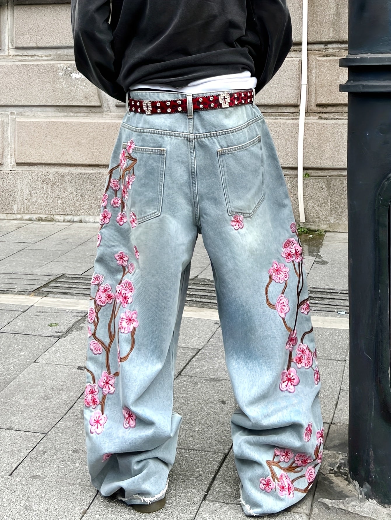 Men's Vintage Streetwear Wide-Leg Overalls Jeans .